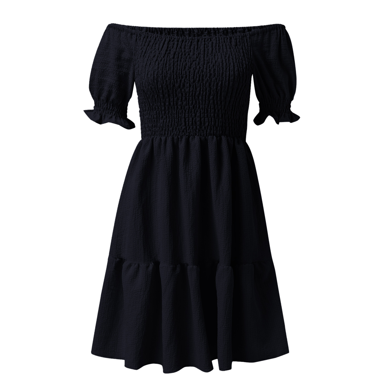 thumbnail image 5 of Vestido bohemio con hombros descubiertos para mujer - Manga abullonada, volantes fluidos, poliéster, ropa de playa/vacaciones/verano, 5 of 8